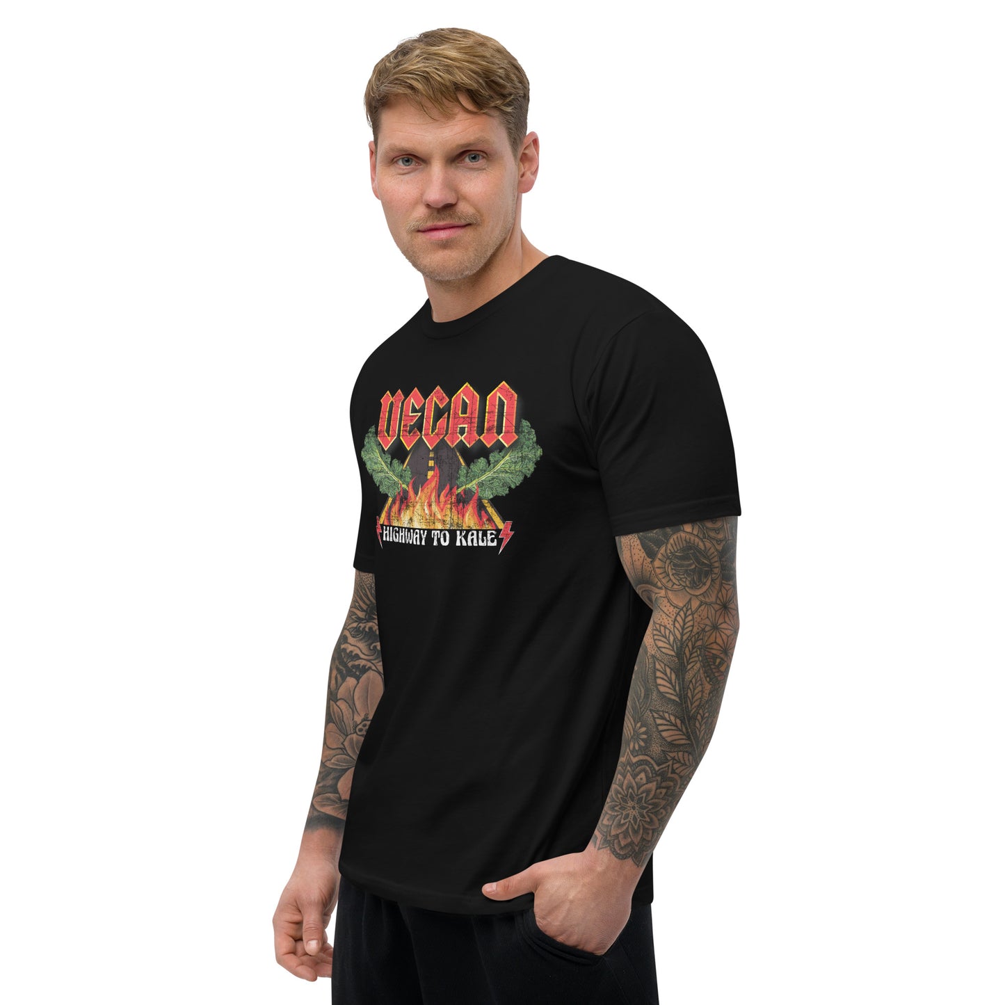 Highway to Kale Black Short Sleeve T-shirt designed by White Buffalo Vegan Apparel