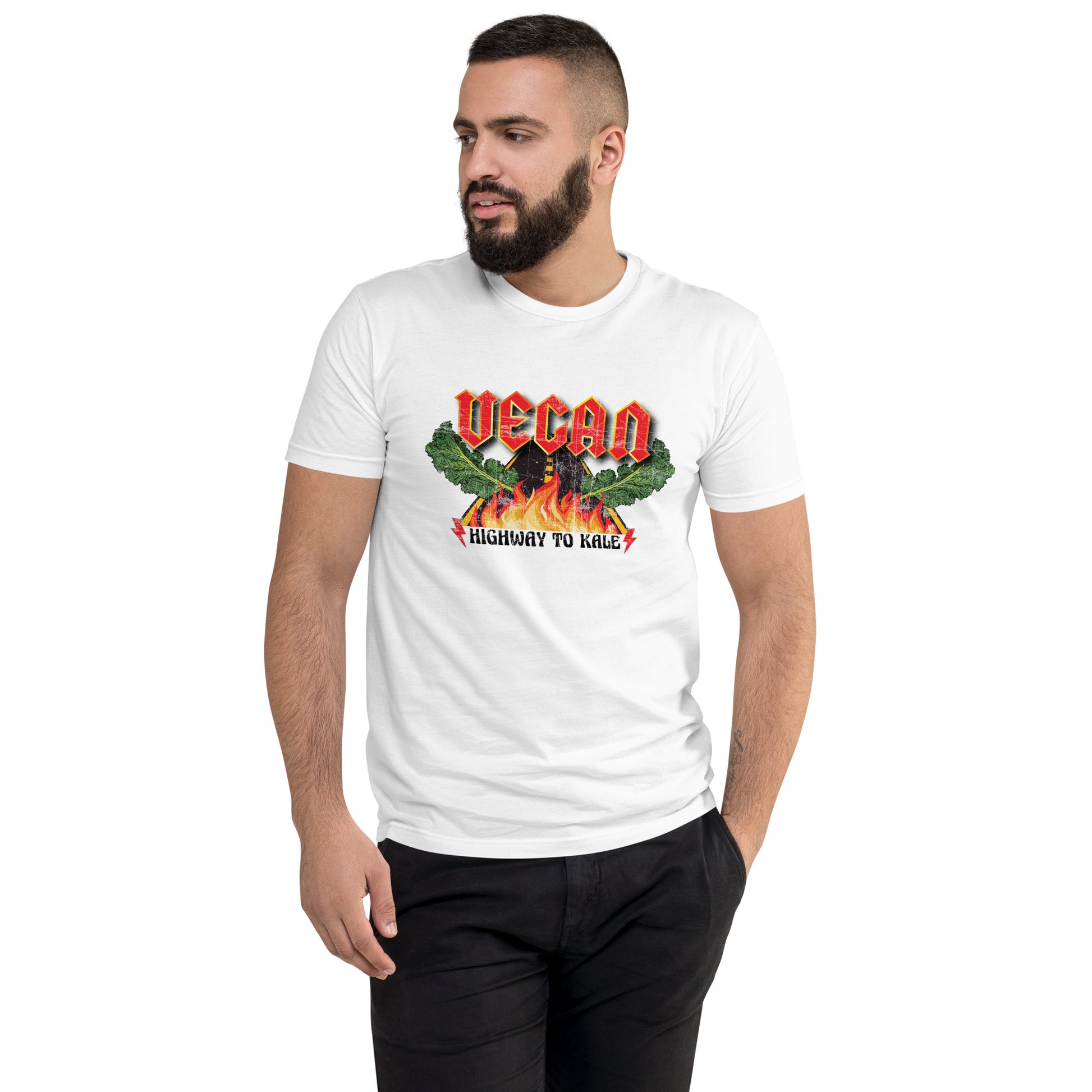 Highway to Kale white Short Sleeve T-shirt designed by White Buffalo Vegan Apparel