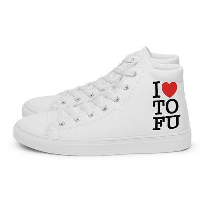 I Love TOFU Vegan Men’s high top canvas shoes designed by White Buffalo Vegan Apparel