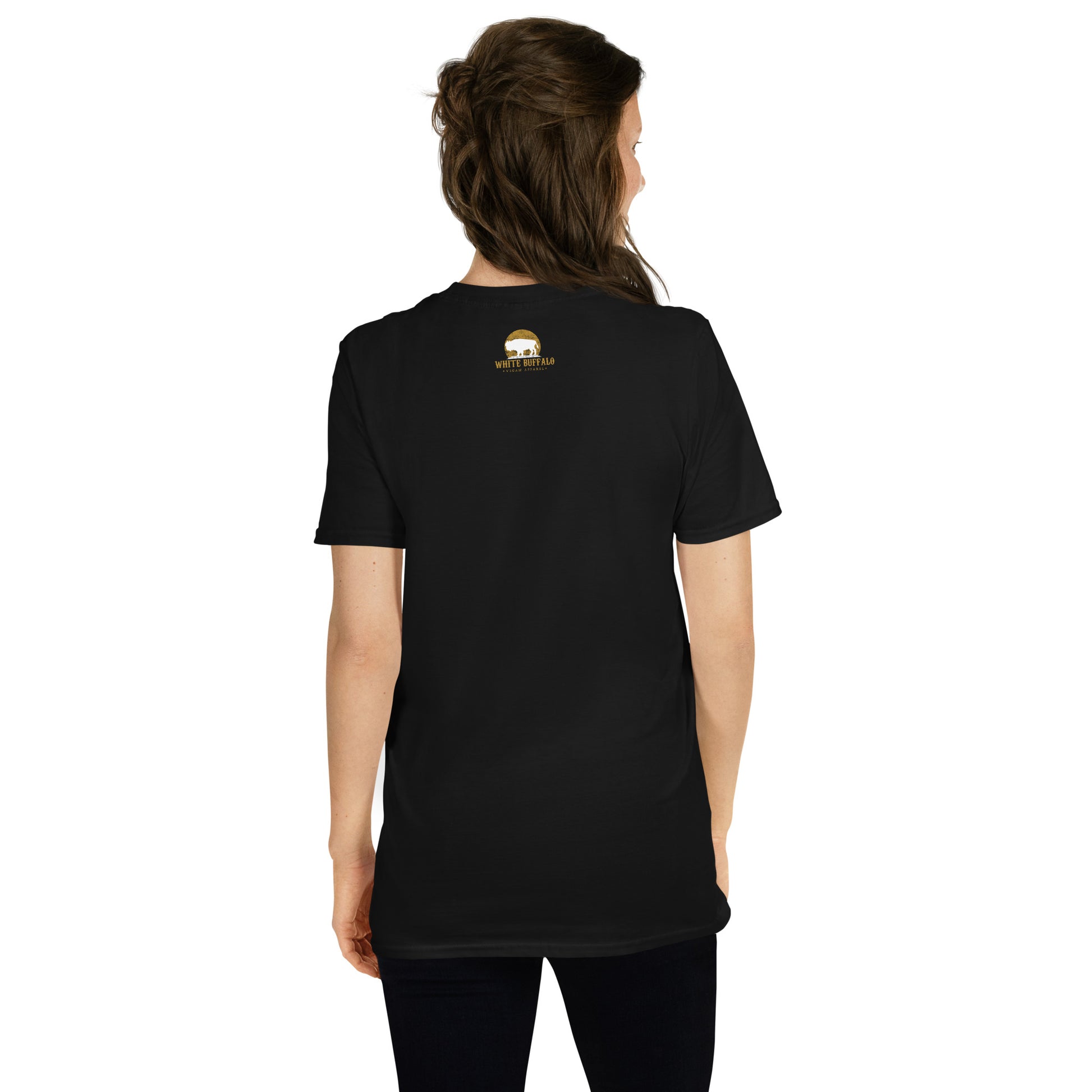 back logo of Le Retour Des Veg Vivants Unisex Black Shirt created by White Buffalo Vegan Apparel