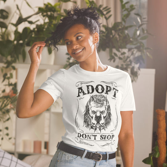 White Buffalo Vegan Apparel - Adopt Don't Shop White Short-Sleeve Unisex T-Shirt 