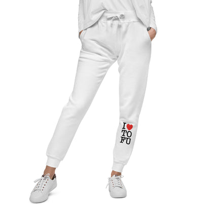 I LOVE TOFU Vegan Unisex fleece sweatpants created by White Buffalo Vegan Apparel