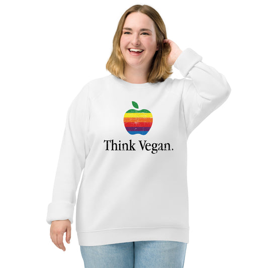 Think Vegan Apple Rainbow - Unisex organic raglan sweatshirt