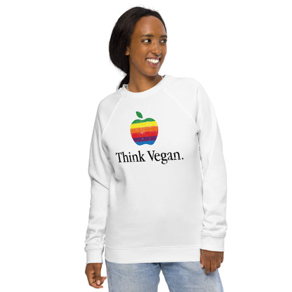 Think Vegan Apple Rainbow - Unisex organic raglan sweatshirt