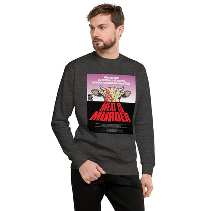 Sweater Charcoal Heather Meat is Murder inspired by Dawn of the Dead poster created by White Buffalo Vegan Apparel