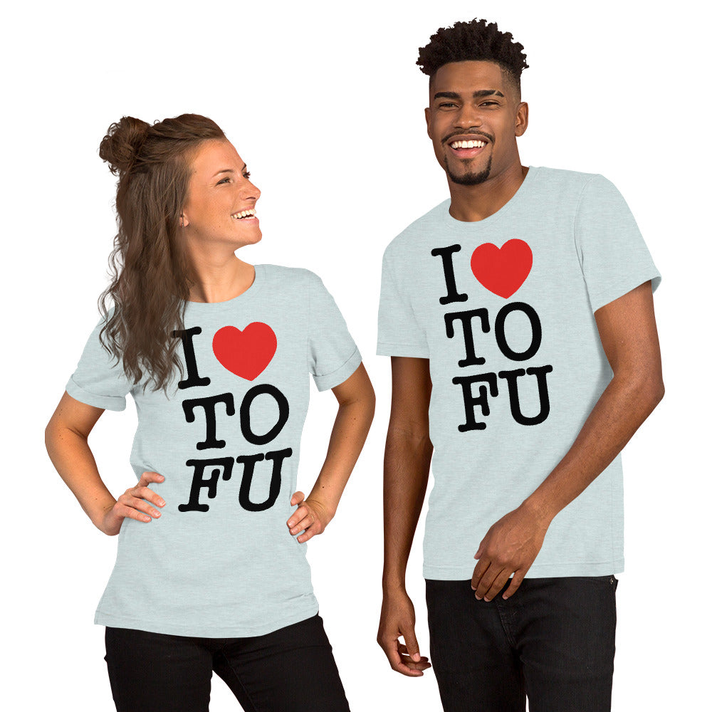 I Love Tofu Vegan Unisex t-shirt designed by White Buffalo Vegan Apparel