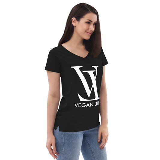 Vegan Life Women’s recycled v-neck t-shirt Black