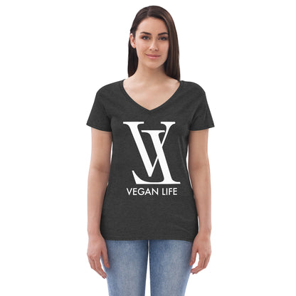 Vegan Life Women’s recycled v-neck t-shirt Charcoal
